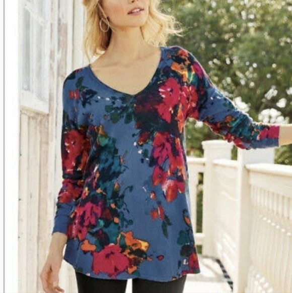Soft Surroundings Sz M Fleur Aquarelle Floral Knit Top Floral Womens - Picture 10 of 10